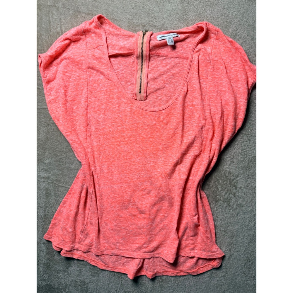 American Eagle Outfitters Coral Pink Marl Zipper Scoop Neck Top Womens Small‎
